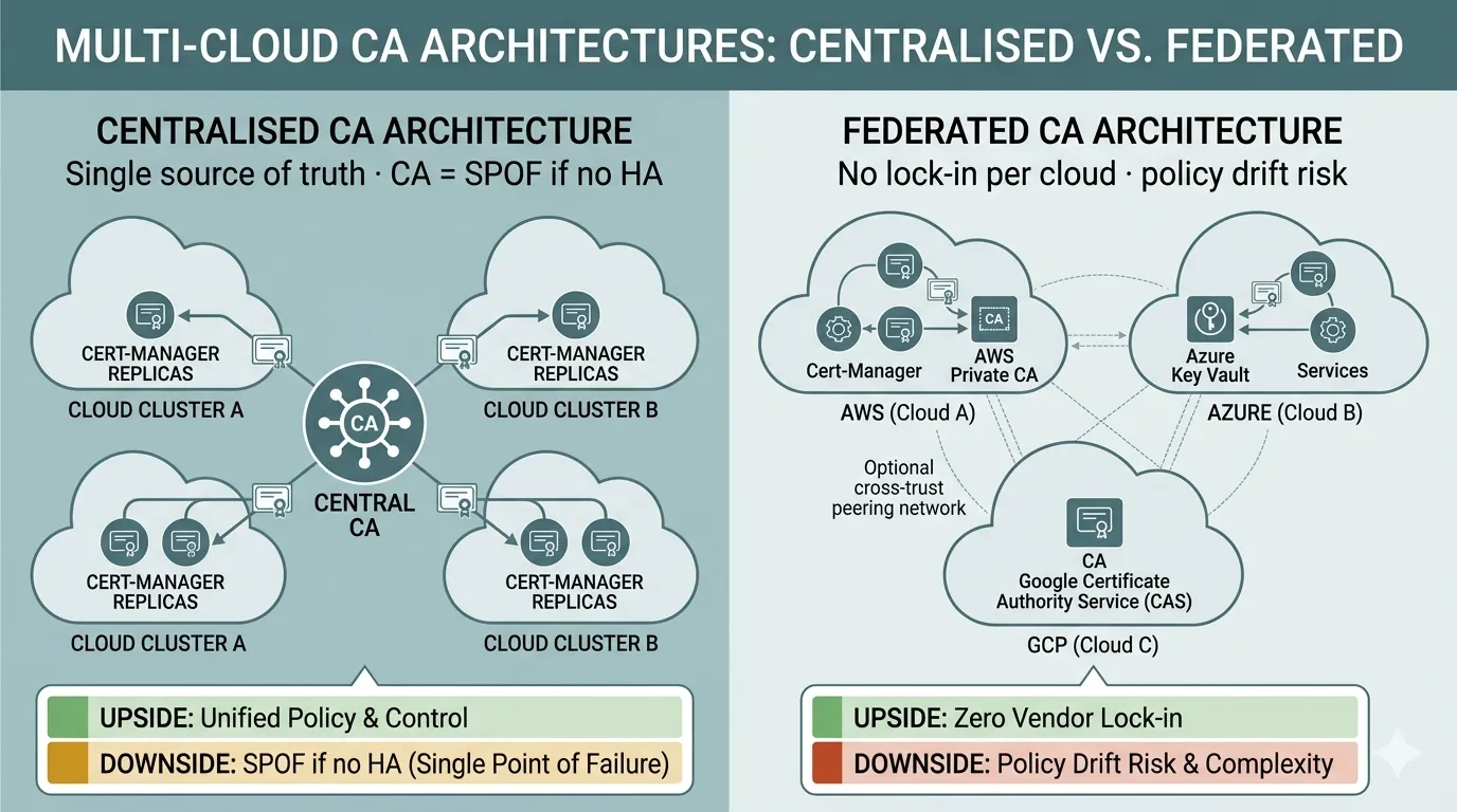 Centralised versus federated CA architectures for multi-cloud deployments